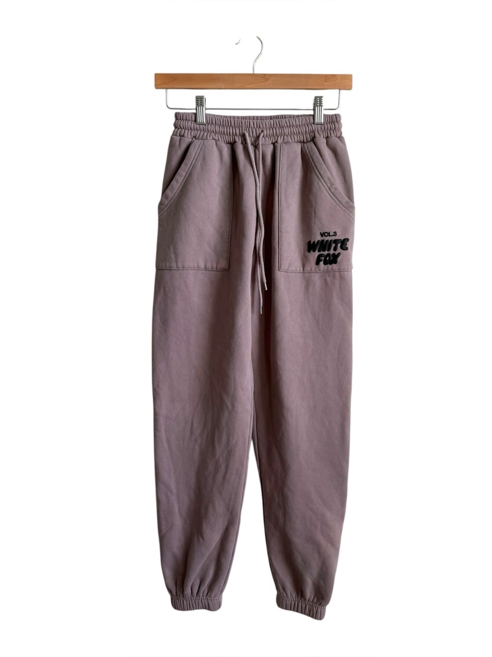 White Fox Offstage Sweatpants Moon Taupe Oversized Joggers XS Pockets Logo